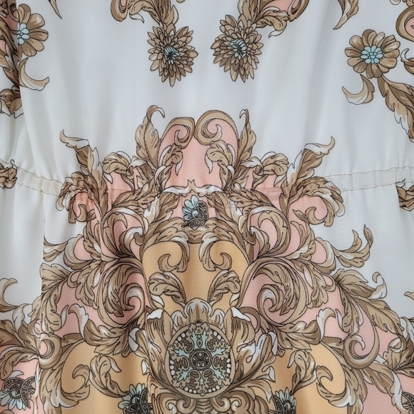 Antonio Melanie Dress Neutral Paisley Print Bell 3/4 Sleeve Elegant Size 0 - Picture 6 of 16